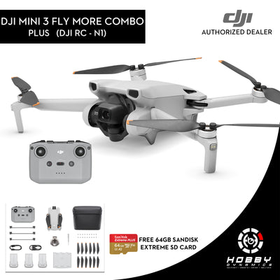 DJI Mini 3 Fly More Combo Plus (DJI RC-N1) with FREE Sandisk Extreme 64GB SD Card