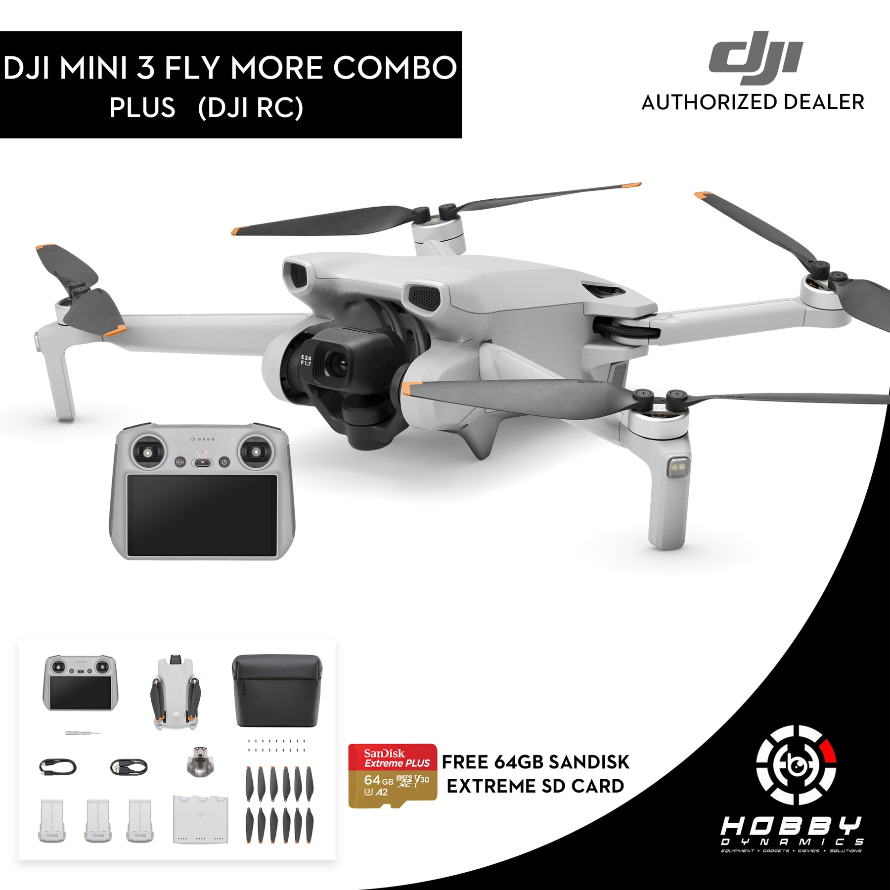 DJI Mini 3 Fly More Combo Plus DJI RC with FREE Sandisk
